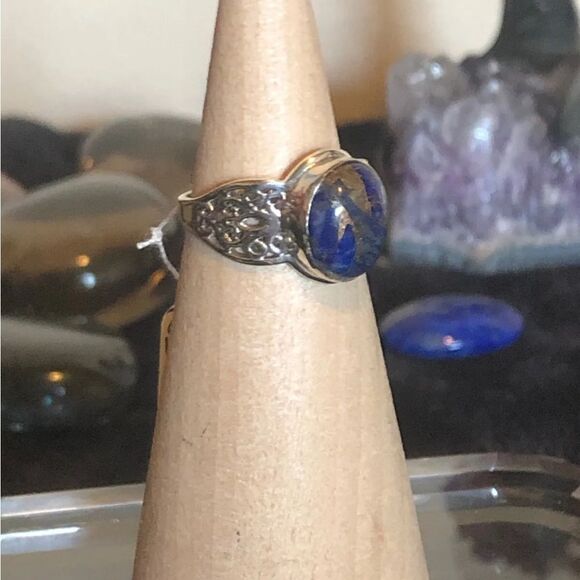 Gorgeous Matrix Lapis Lazuli Artisan Crafted 925 Silver Ring Sz 6 - Picture 4 of 11